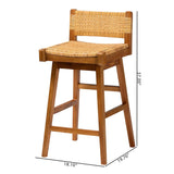 Rasgart Bohemian Natural Rattan and Mahogany Wood Bar Stool by Wicker Fair