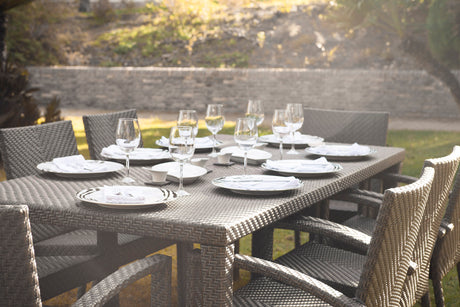 Atlantis Outdoor 9-Piece Rectangular Dining Arm Chair Set with Cushions Model 903-3308-JBP-9DA-CUSH by Pelican Reef