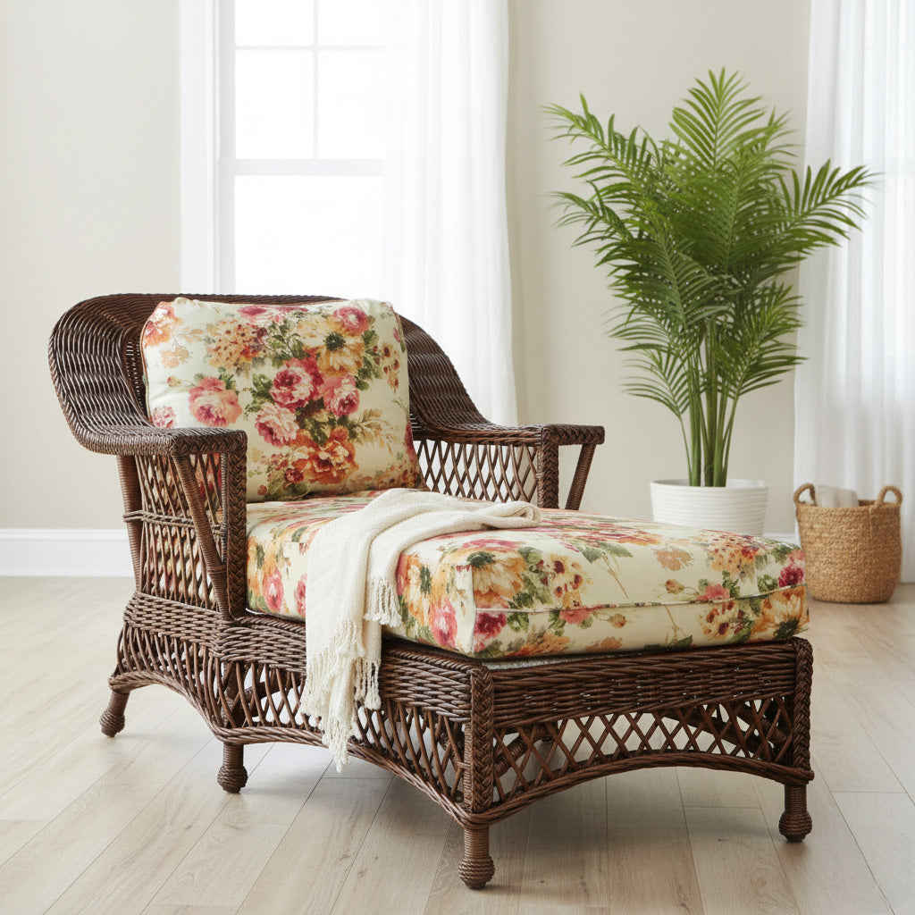 Boston Harbor Brownwash Rattan Chaise Lounge Model BHCL-WF by Wicker Fair