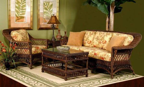 Bar Harbor Brownwash Rattan Coffee Table Model BHCT-BW from Spice Island Wicker
