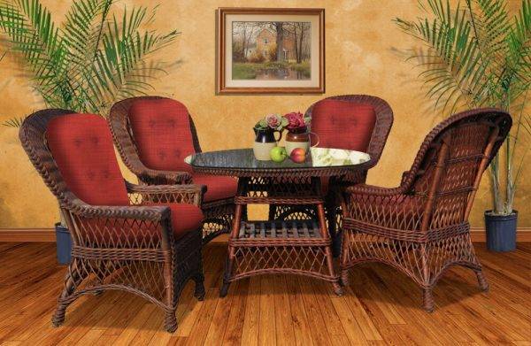 Boston Harbor Brownwash Rattan Dining Arm Chair Model BHDSC-WF by Wicker Fair – Choice of Cushions Made in the USA
