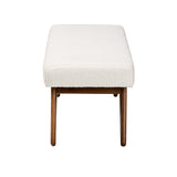 Rika Japandi Cream Boucle Fabric and Walnut Brown Finished Wood Bench by Wicker Fair