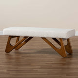 Rika Japandi Cream Boucle Fabric and Walnut Brown Finished Wood Bench by Wicker Fair
