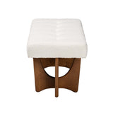 Theo Japandi Cream Boucle Fabric and Walnut Brown Finished Wood Bench by Wicker Fair