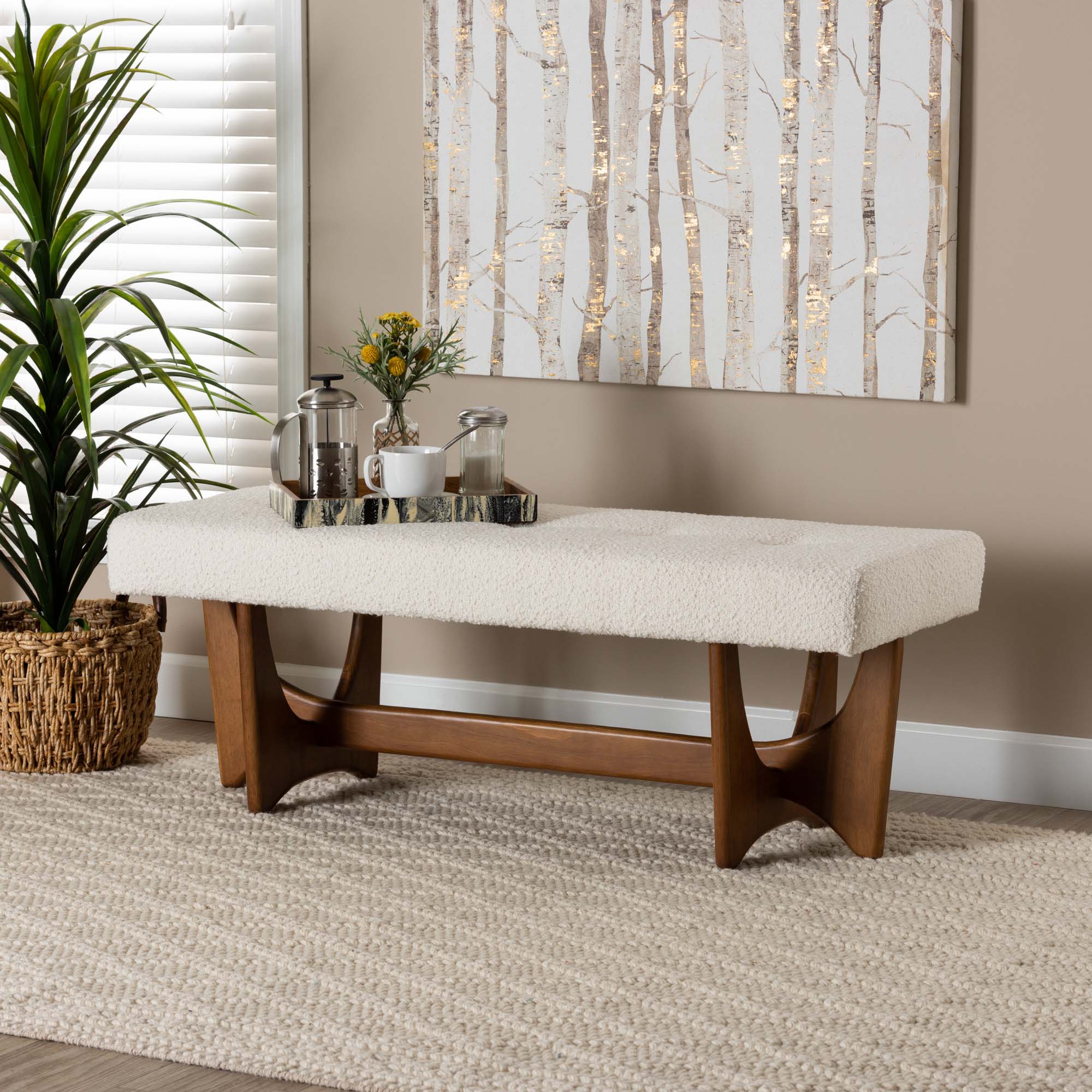 Baxton Studio Theo Japandi Bench – Elegant Cream Boucle