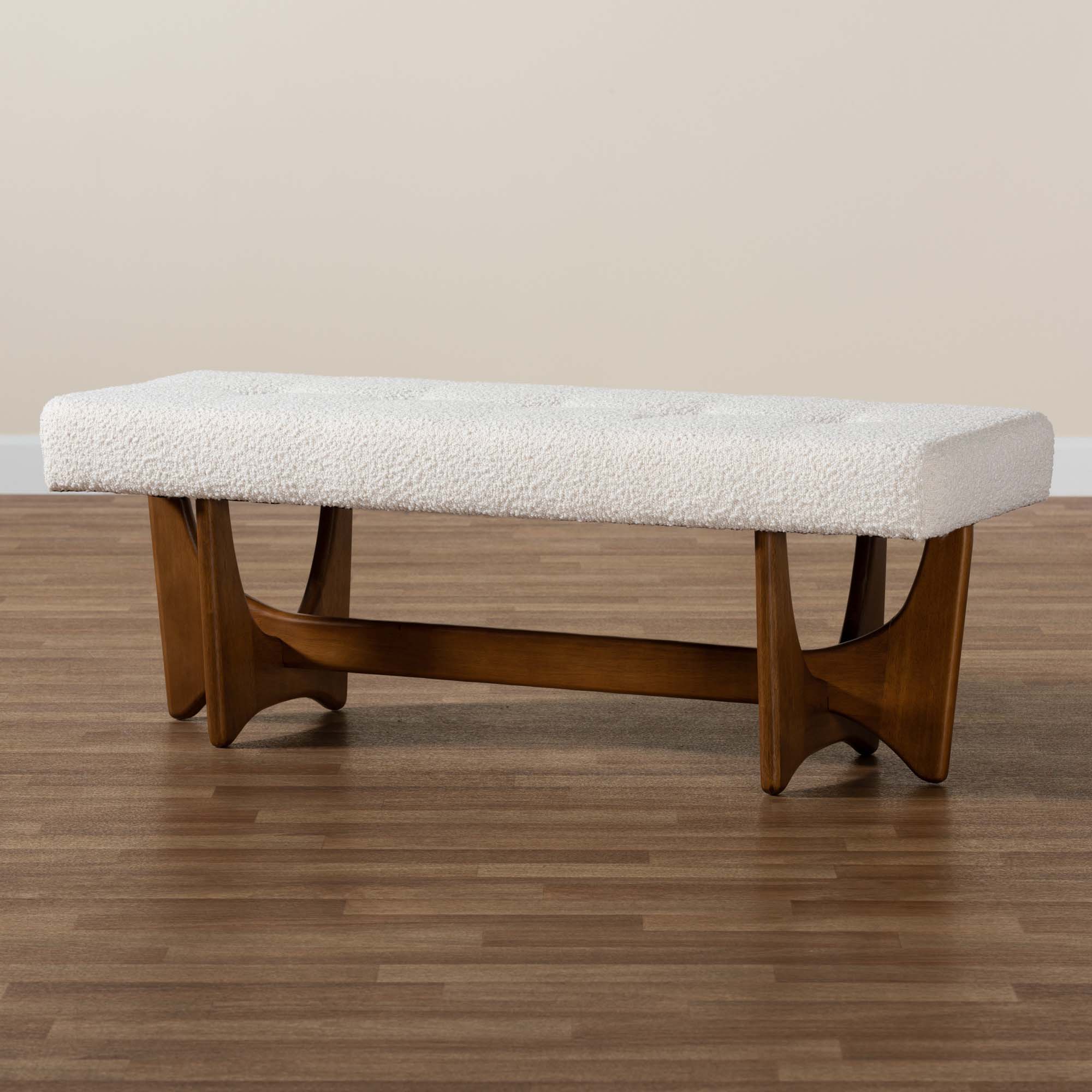 Baxton Studio Theo Japandi Bench – Elegant Cream Boucle