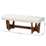 Theo Japandi Cream Boucle Fabric and Walnut Brown Finished Wood Bench by Wicker Fair