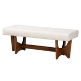 Theo Japandi Cream Boucle Fabric and Walnut Brown Finished Wood Bench by Wicker Fair