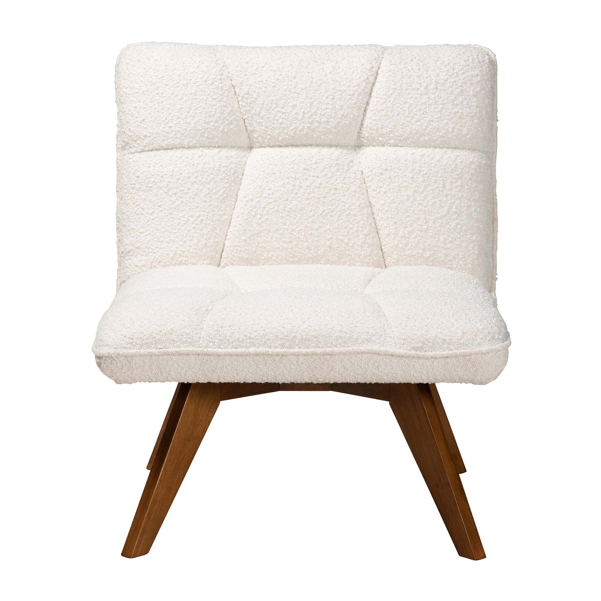 Darielle Japandi Cream Boucle Fabric and Walnut Brown Finished Rubberwood Accent Chair by Wicker Fair