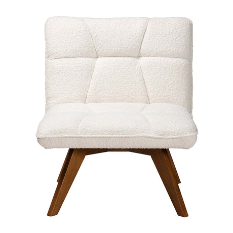 Darielle Japandi Cream Boucle Fabric and Walnut Brown Finished Rubberwood Accent Chair by Wicker Fair
