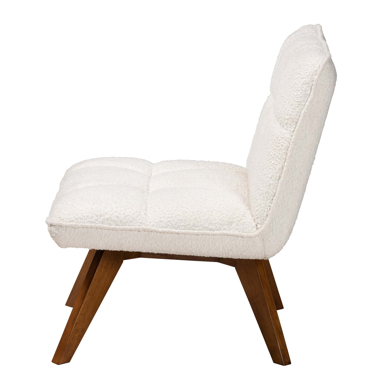 Darielle Japandi Cream Boucle Fabric and Walnut Brown Finished Rubberwood Accent Chair by Wicker Fair