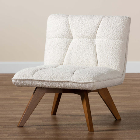 Darielle Japandi Cream Boucle Fabric and Walnut Brown Finished Rubberwood Accent Chair by Wicker Fair