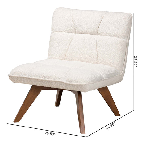 Darielle Japandi Cream Boucle Fabric and Walnut Brown Finished Rubberwood Accent Chair by Wicker Fair