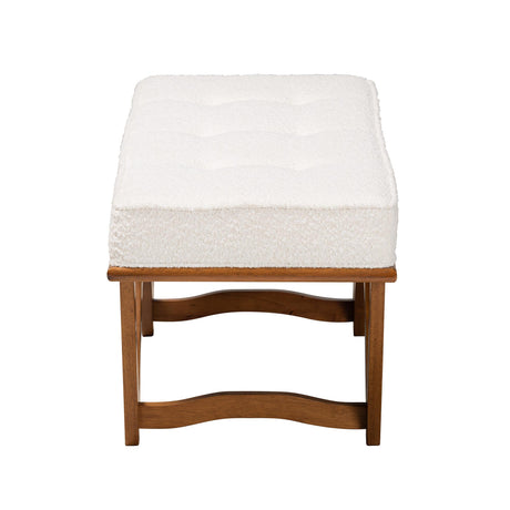 Chenoa Japandi Cream Boucle Fabric and Walnut Brown Finished Wood Bench by Wicker Fair
