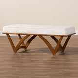Chenoa Japandi Cream Boucle Fabric and Walnut Brown Finished Wood Bench by Wicker Fair