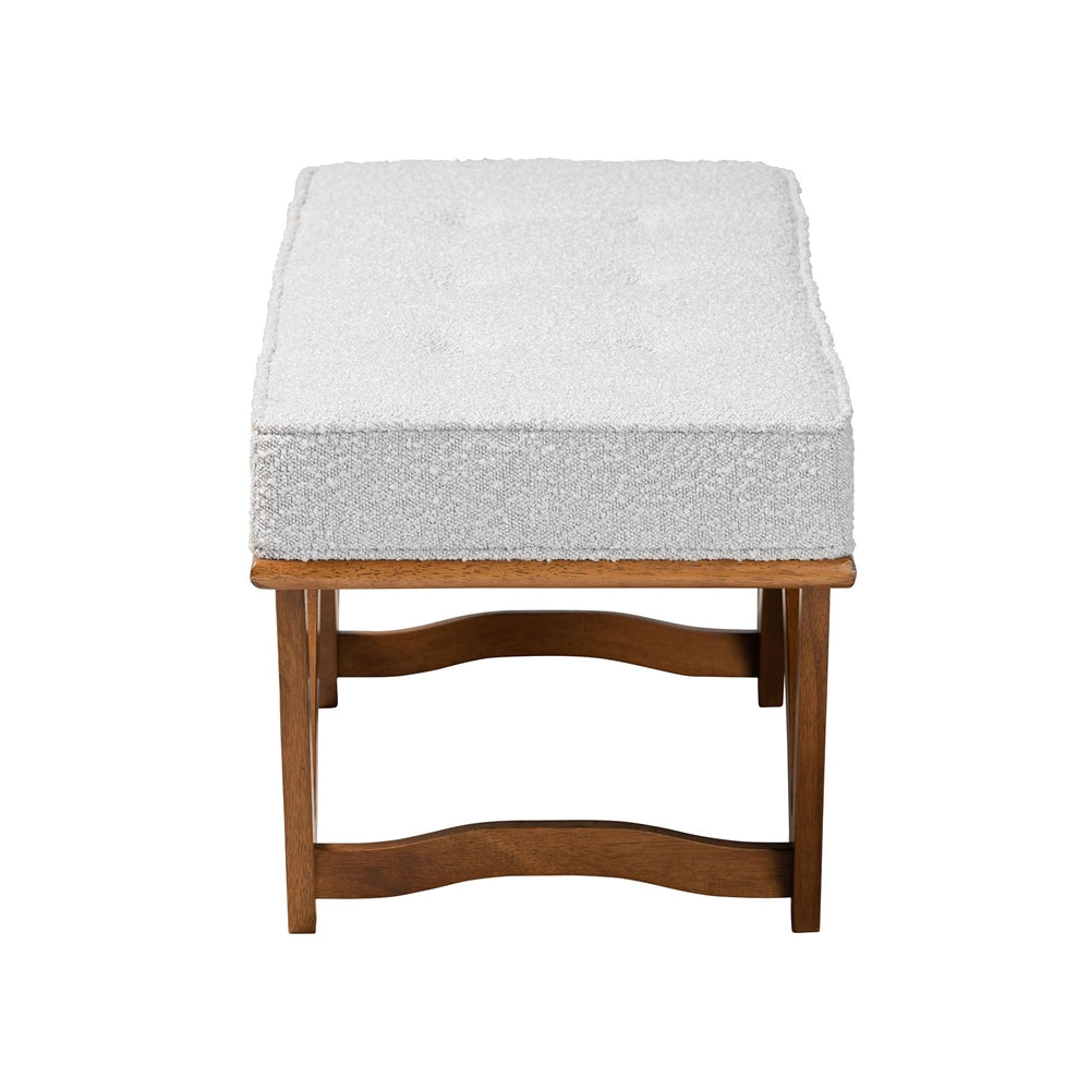 Chenoa Japandi Light Grey Boucle Fabric and Walnut Brown Finished Wood Bench by Wicker Fair