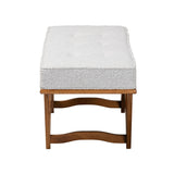 Chenoa Japandi Light Grey Boucle Fabric and Walnut Brown Finished Wood Bench by Wicker Fair