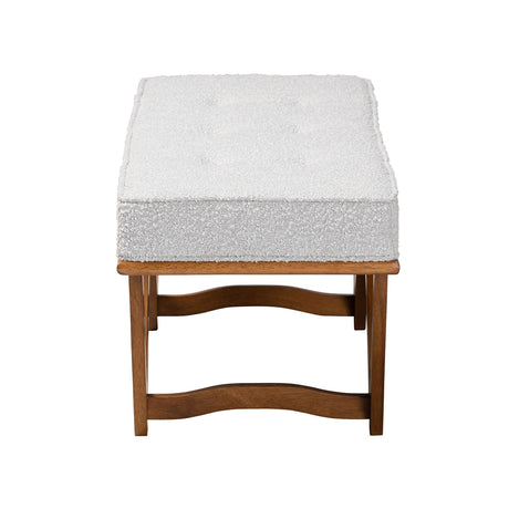 Chenoa Japandi Light Grey Boucle Fabric and Walnut Brown Finished Wood Bench by Wicker Fair