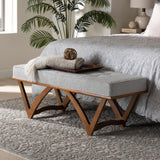 Chenoa Japandi Light Grey Boucle Fabric and Walnut Brown Finished Wood Bench by Wicker Fair