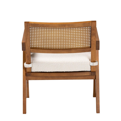 Jetsam Japandi Cream Boucle Fabric and Walnut Brown Finished Wood Arm Chair by Wicker Fair