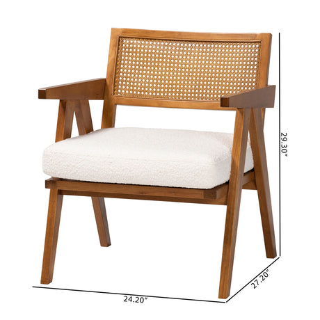 Jetsam Japandi Cream Boucle Fabric and Walnut Brown Finished Wood Arm Chair by Wicker Fair