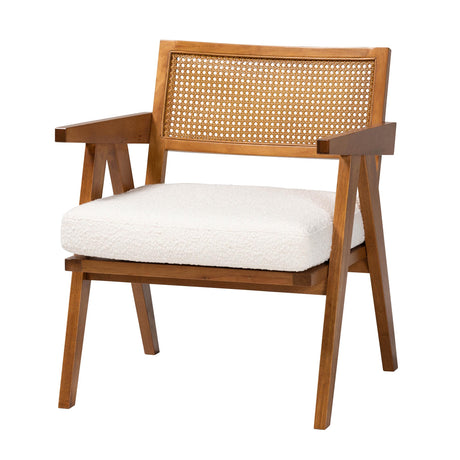 Jetsam Japandi Cream Boucle Fabric and Walnut Brown Finished Wood Arm Chair by Wicker Fair