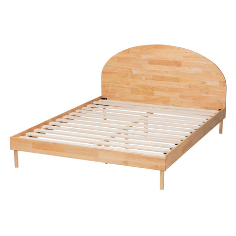 Denton Japandi Natural Brown Finished Wood Queen Size Platform Bed by Wicker Fair