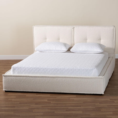 Laverick Modern Cream Boucle Queen Platform Bed by Wicker Fair
