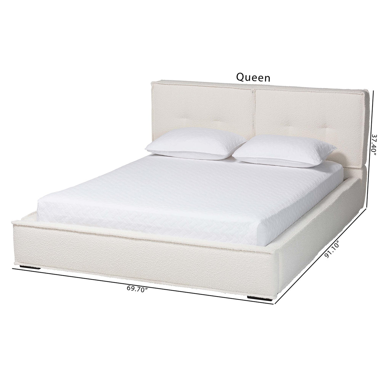 Laverick Modern Cream Boucle Queen Platform Bed by Wicker Fair