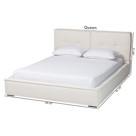Laverick Modern Cream Boucle Queen Platform Bed by Wicker Fair