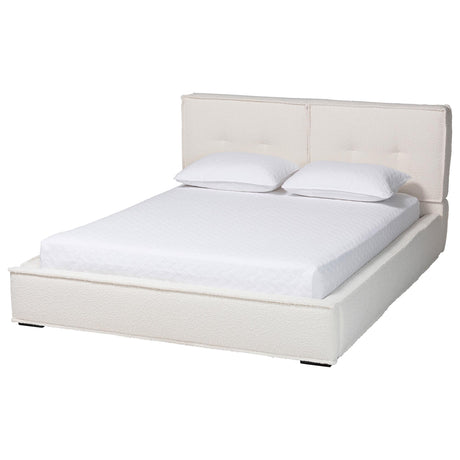 Laverick Modern Cream Boucle Queen Platform Bed by Wicker Fair