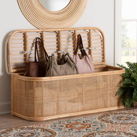Islander Wicker Fair Rattan Wicker Storage Bench with Cushion