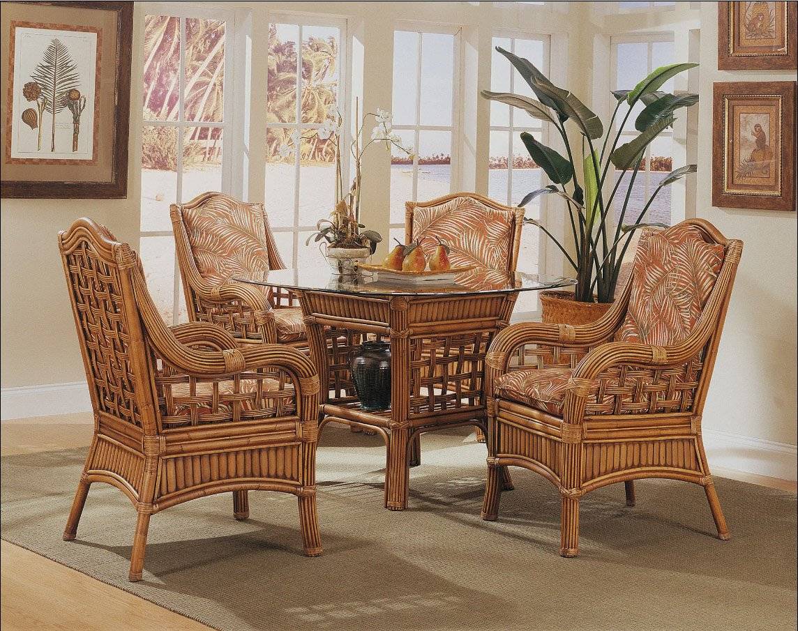 Belize Rattan Dining Table with 42 Inch Sqrd-Round Glass Top Model BZ-24 by Designer Wicker Tribor