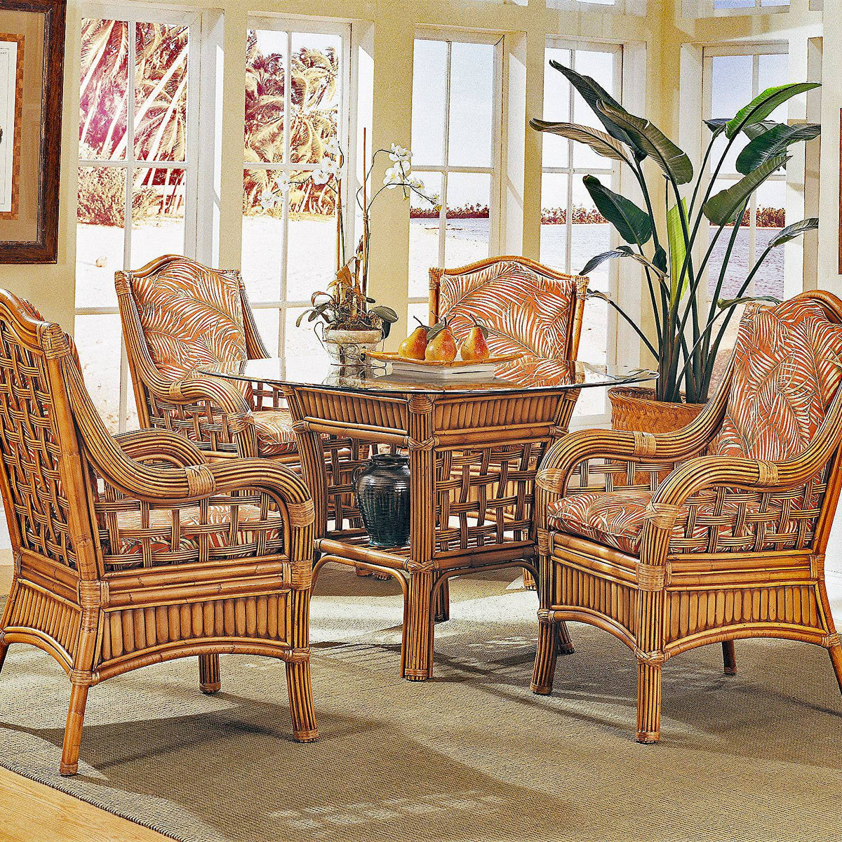 Belize 6 Pc Rattan Dining Set with Glass Top – Designer Wicker Tribor ...
