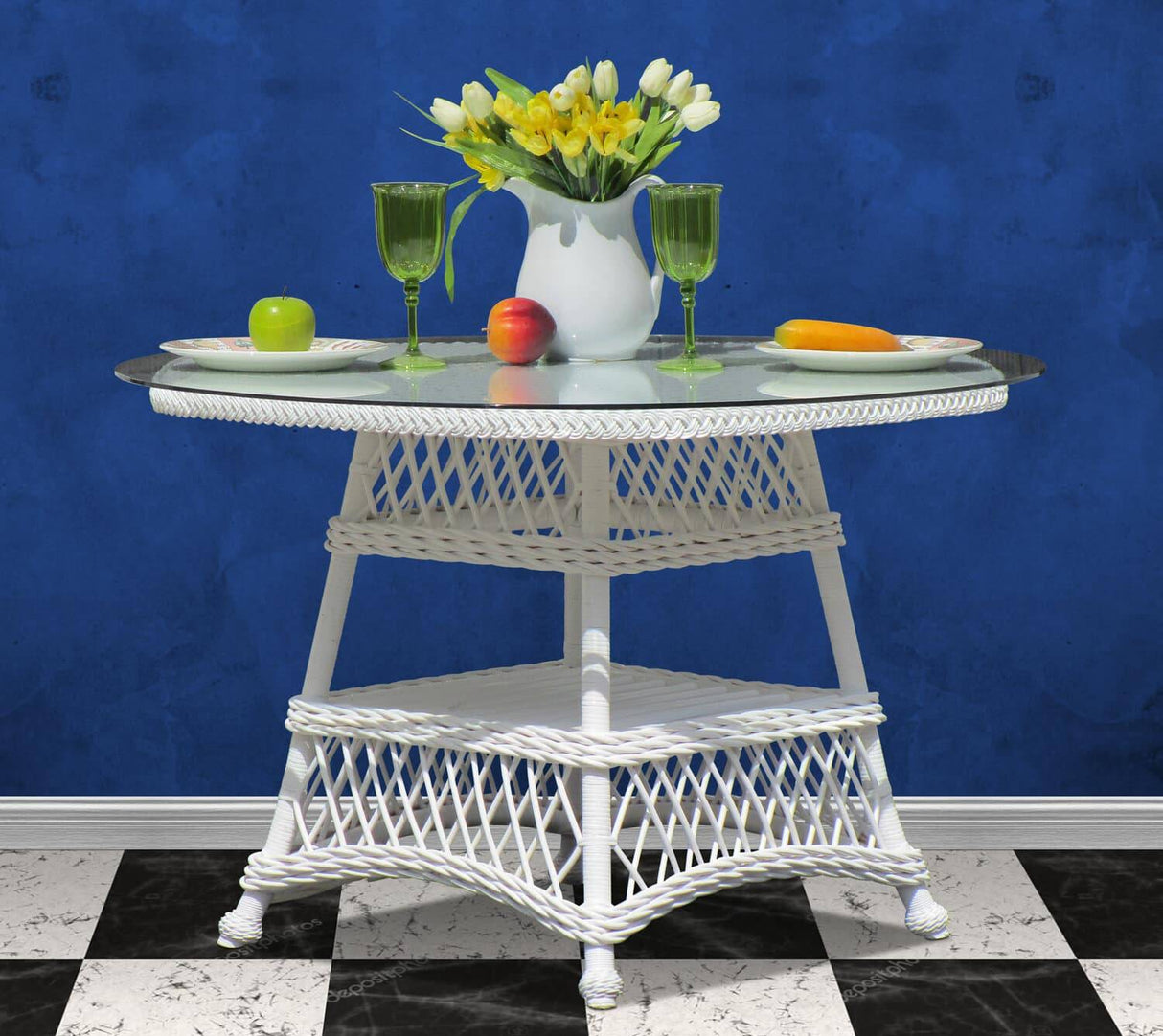 Bar Harbor White Rattan Dining 5 Pc Dining Set from Spice Island Wicker