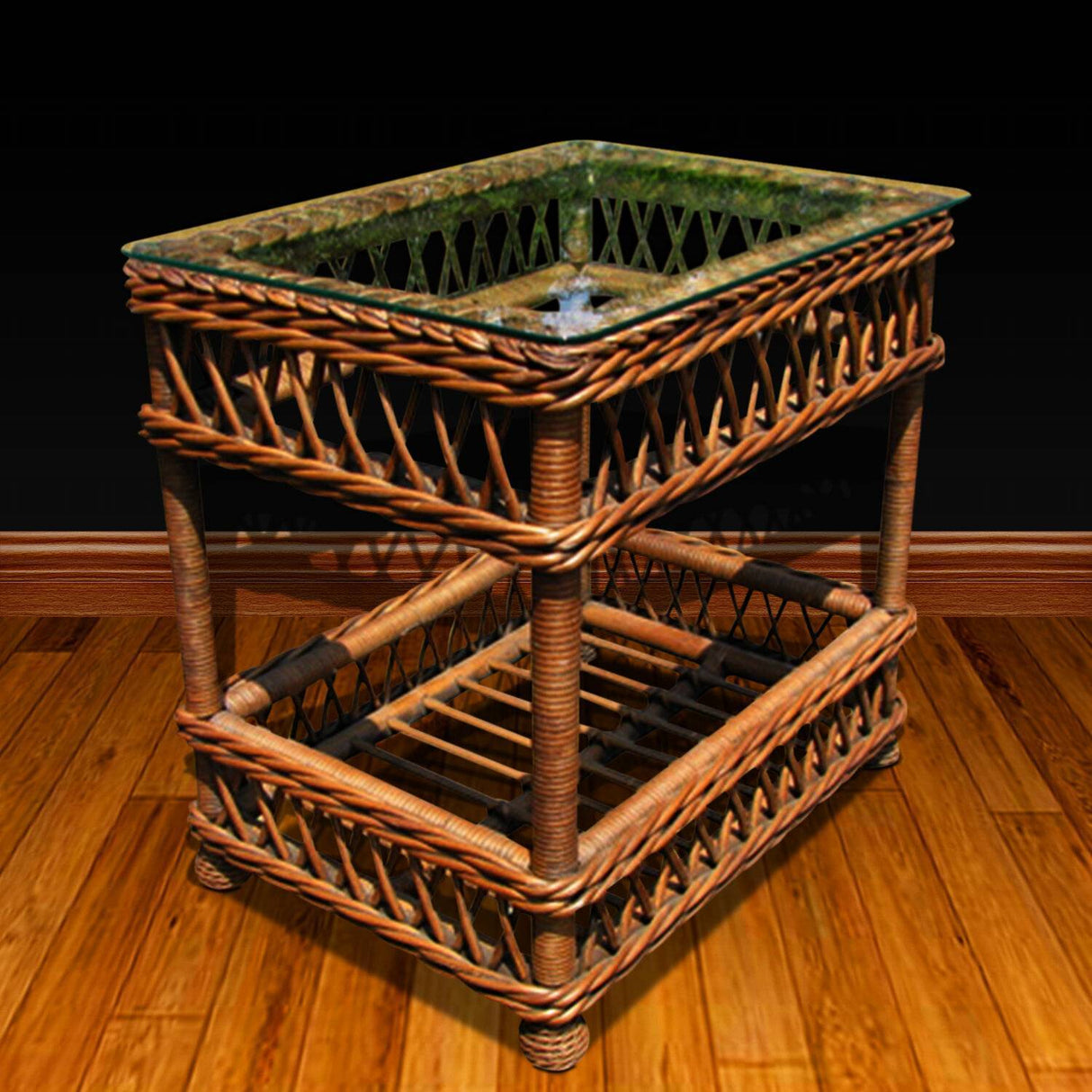 Bar Harbor Brownwash Rattan 2 Pc Set with Arm Chair and End Table Model BHAC-ET-2PC-SET-BW from Spice Island Wicker