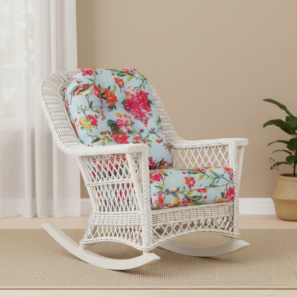 Boston Harbor White or Whitewash Rattan Rocker Model BHR-WF by Wicker Fair
