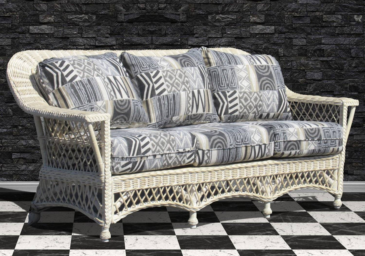 Bar Harbor Rattan White or Whitewash Sofa Model BH3S-W from Spice Island Wicker