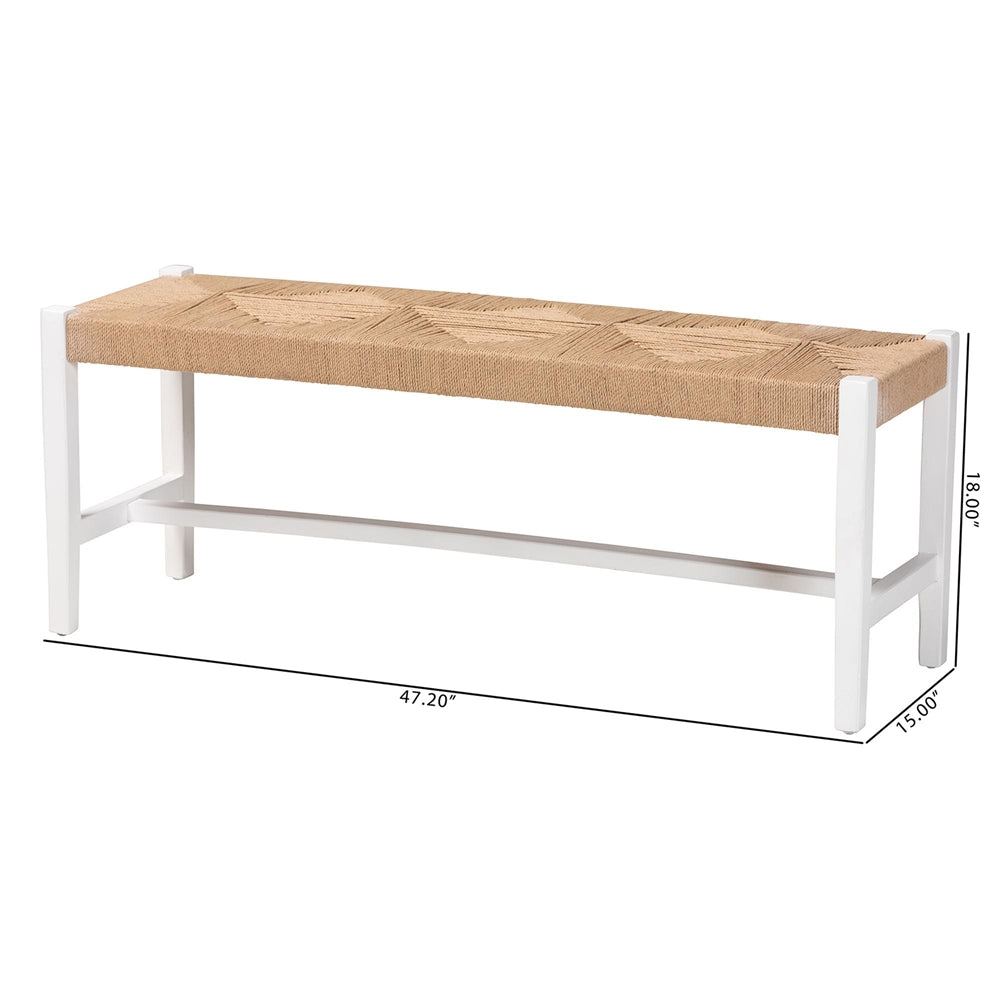 Priva Woven Paper Loom Bench with Mahogany Wood Frame by Wicker Fair