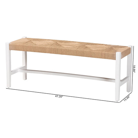 Priva Woven Paper Loom Bench with Mahogany Wood Frame by Wicker Fair