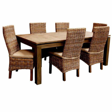 Borneo Rattan and Wood 7 Pc Rectangle Dining Set from Capris Furniture Model 752