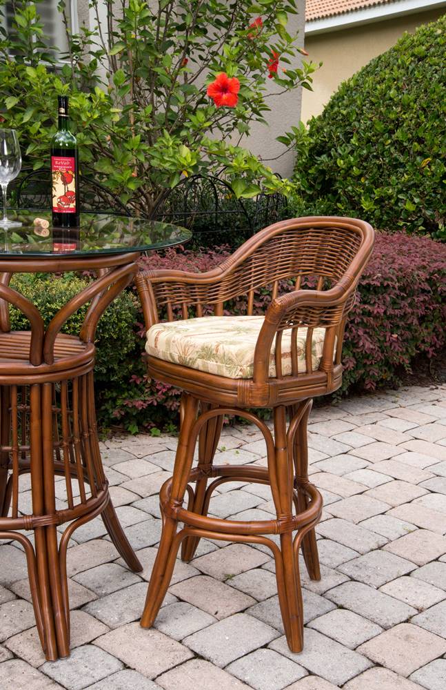 Bridgeport Rattan Swivel Barstool or Counterstool in Sienna Finish