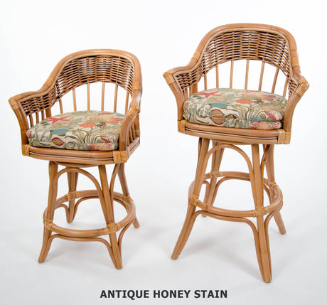Bridgeport Rattan Swivel Barstool or Counterstool from Alexander and Sheriden with Cushions Made in USA