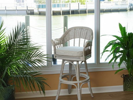 Bridgeport Rattan Swivel Barstool or Counterstool in Rustic Driftwood Finish