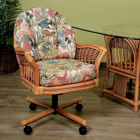 Bridgeport Rattan 6 Pc Swivel-Tilt Caster Dining Set in Antique Honey Finish