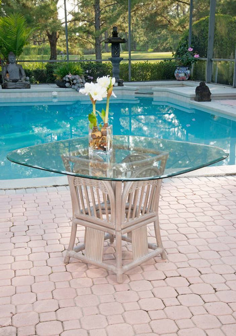 Bridgeport Rattan Dining Table with 42 Inch Round Tempered Glass Top from Alexander and Sheriden