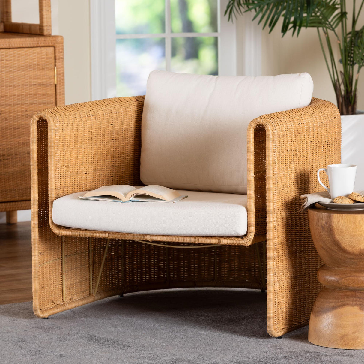 Vultan Natural Rattan Armchair with Cushion by Wicker Fair