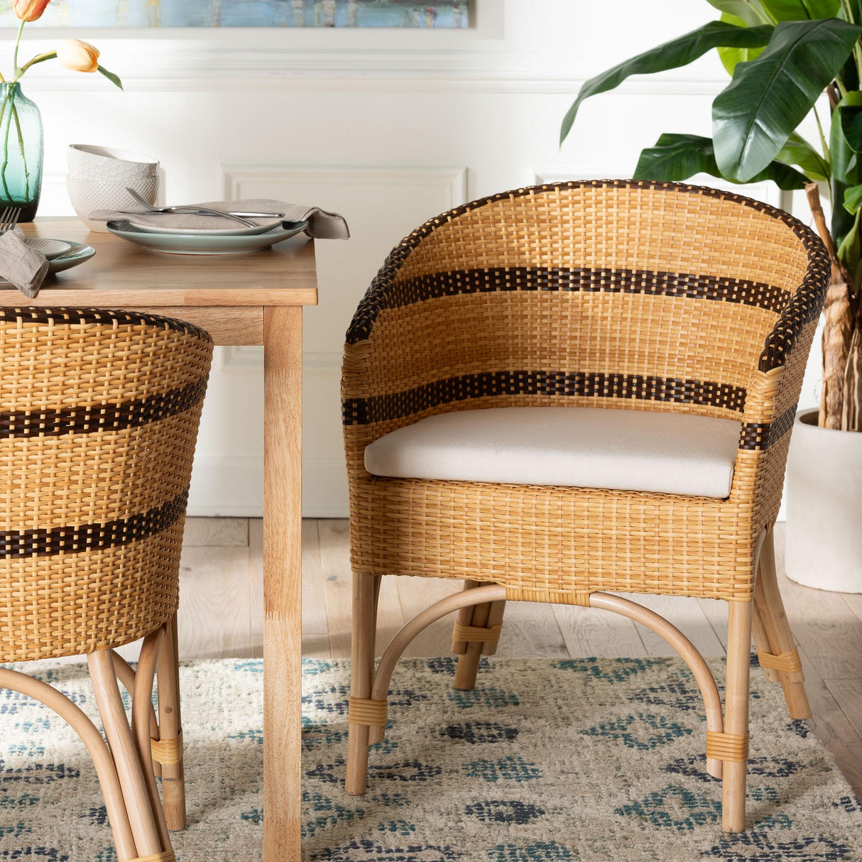 Emma Rattan Dining Chair with Cushion by Wicker Fair