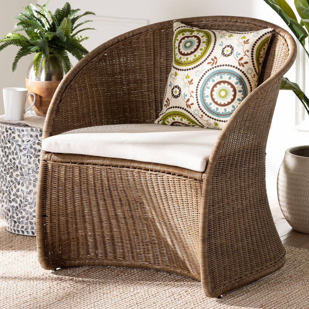 Lintamani Bohemian Greywashed Rattan Accent Chair by Wicker Fair