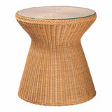 Lina Bohemian Light Honey Braided Rattan End Table with Glass Tabletop by Wicker Fair